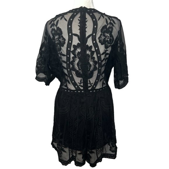 Like new The Impeccable Pig Black Deep V Lace Romper or Mini Dress Size … - Picture 2 of 9